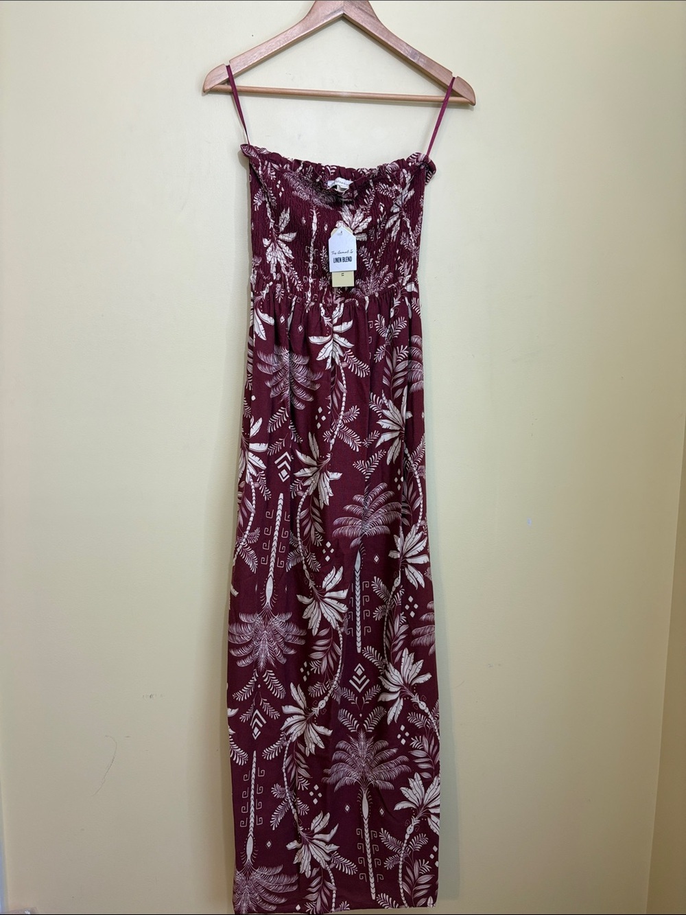 Monteau Los Angeles | NWT Strapless ResortWear Linen Blend Smocked Maxi Dress XS - Picture 5 of 16